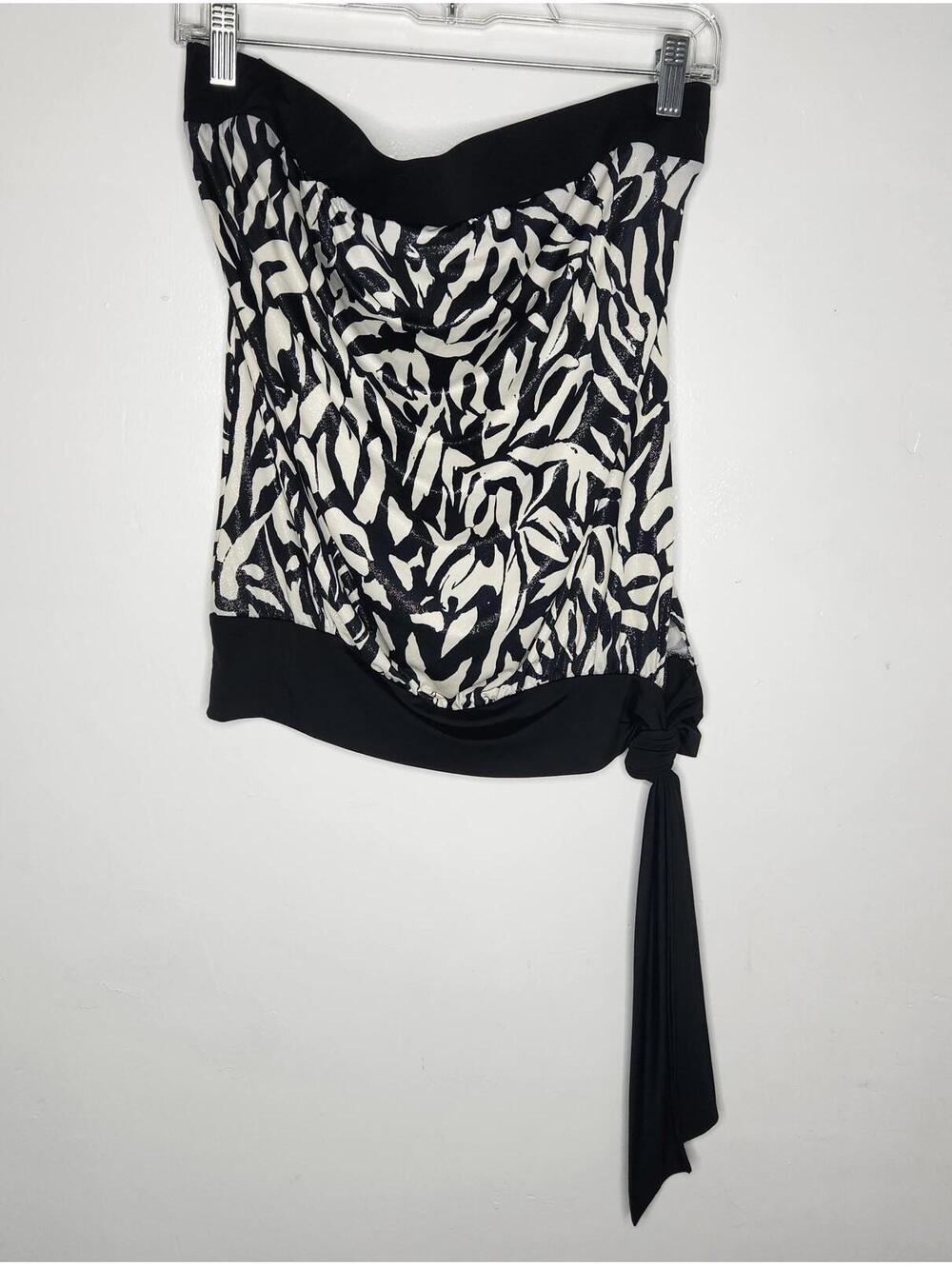 K Too Strapless Top Womens Large Black White Zebra Print Side Tie Made in USA
